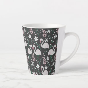 Taza De Café Latte Patrón ininterrumpido de flamenco blanco sobre fon