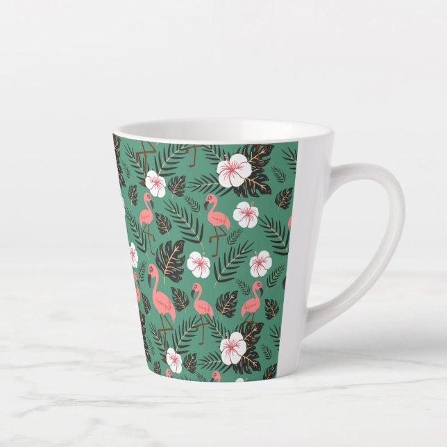 Taza De Café Latte Patrón ininterrumpido de flamenco rosa sobre fondo (Derecha)