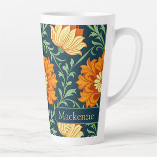 Taza De Café Latte Patrón inspirado en William Morris Flor Naranja