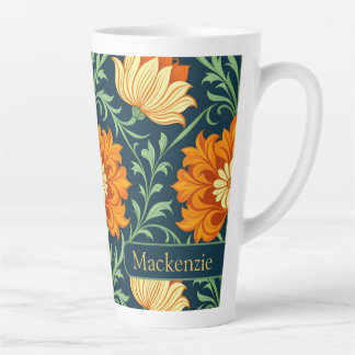 Taza De Café Latte Patrón inspirado en William Morris Flor Naranja