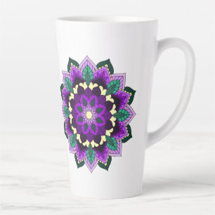 Taza De Café Latte Patrón Mandala 02 en morado
