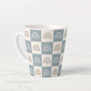 Taza De Café Latte Patrón minimalista de arcoíris a cuadros boho