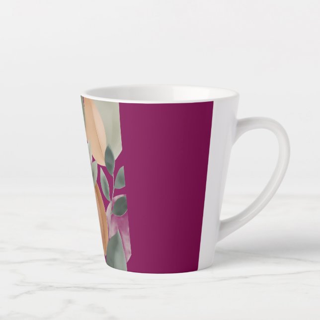 Taza De Café Latte Patrón Mínimo de Hoja Botánica (Derecha)
