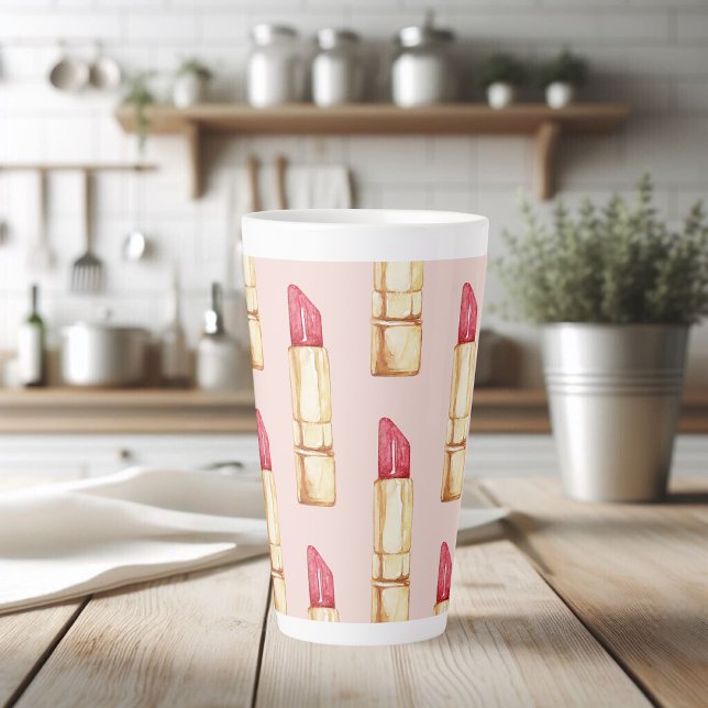 Taza De Café Latte Patrón moderno de pintalabios rosados y rojos Giro (Subido por el creador)