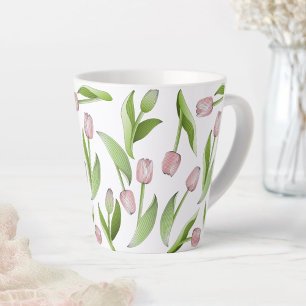 Taza De Café Latte Patrón moderno de tulipanes rosados