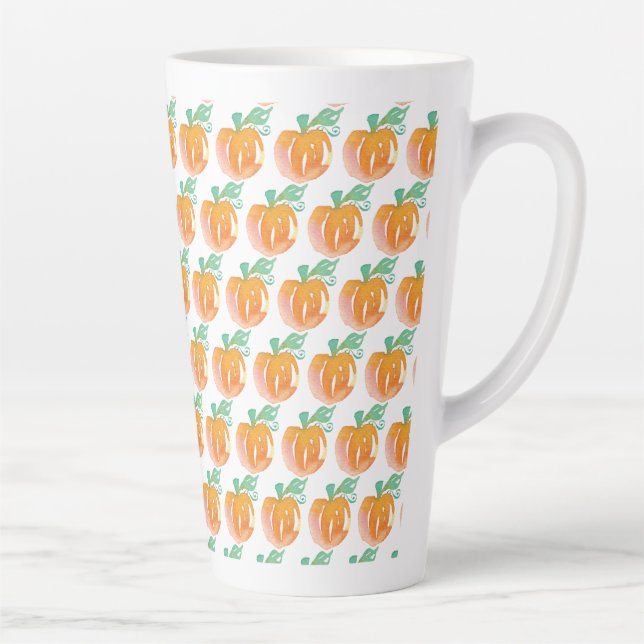 Taza De Café Latte Patrón Naranja de calabazas de caída de color agua (Derecha)