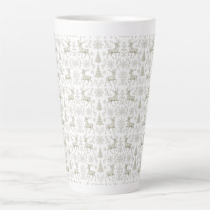 Taza De Café Latte Patrón navideño rústico moderno de plata/blanco