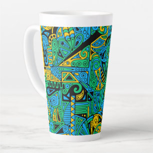 Taza De Café Latte Patrón Pintado A Mano Y Digitalmente Art. 21