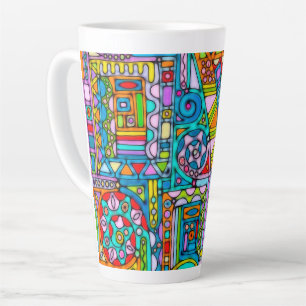 Taza De Café Latte Patrón Pintado A Mano Y Digitalmente Art 53