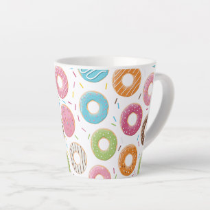 Taza De Café Latte Patrón Retro Colorido de Donas Minimalista Fiesta