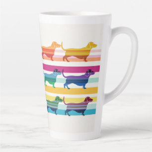 Taza De Café Latte Patrón Retro de Rayas Coloridas de Dachshund