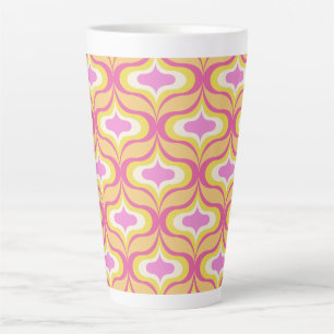 Taza De Café Latte Patrón Retro Naranja Rosa Blanco