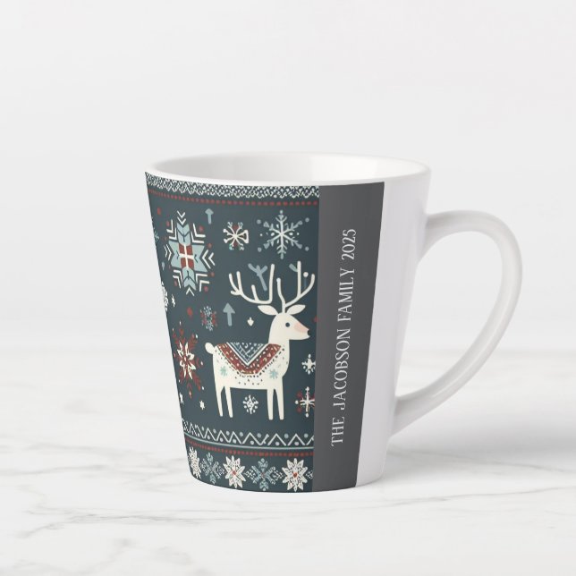 Taza De Café Latte Patrón retro nórdico de renos (Derecha)