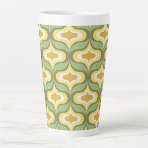 Taza De Café Latte Patrón Retro Verde Blanco Beige