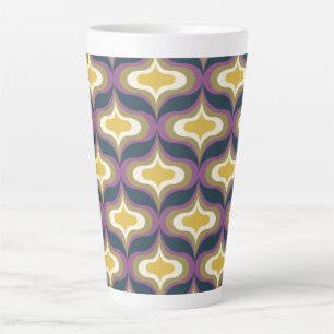 Taza De Café Latte Patrón Retro Verde Marino Amarillo Blanco