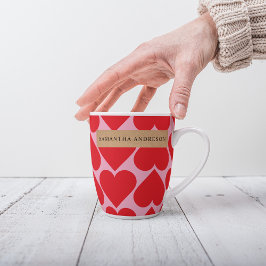 Taza De Café Latte Patrón Romántico Fancy Red & Pink Hearts