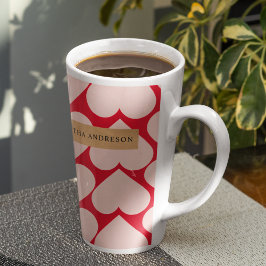 Taza De Café Latte Patrón Romántico Moderno de Corazón Rojo y Rosa