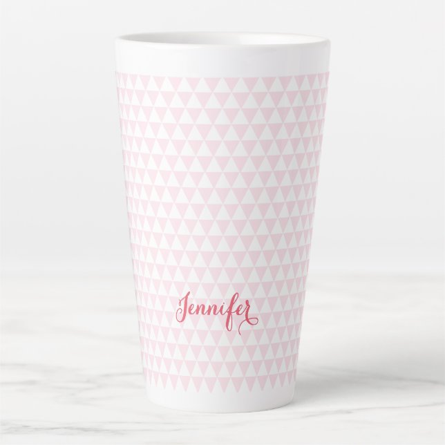 Taza De Café Latte Patrón rosa moderno Elegante Monogramado (Anverso)