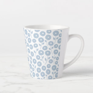 Taza De Café Latte Patrón Rpt Flor Difusa Azul sobre Blanco