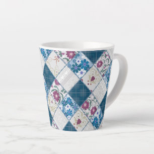Taza De Café Latte Patrón rústico de moda azul de los desechos de tel