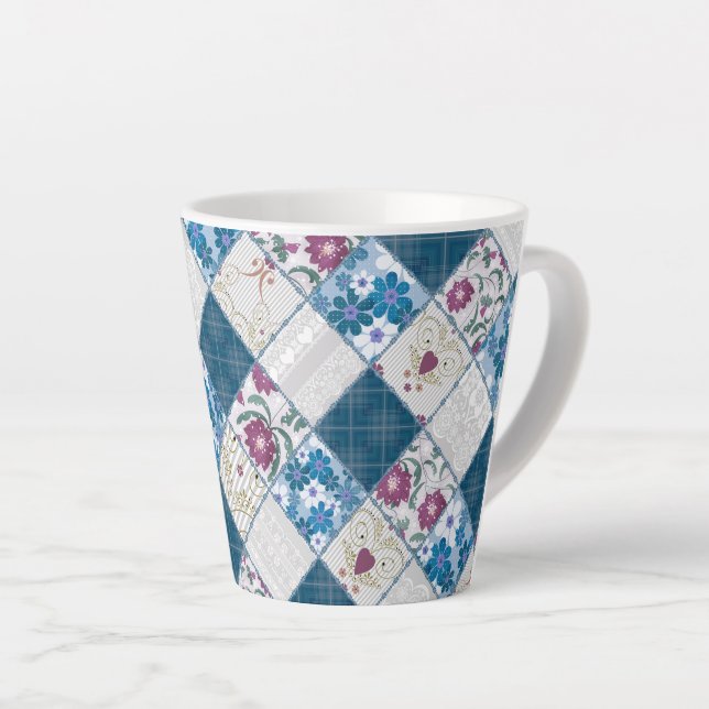 Taza De Café Latte Patrón rústico de moda azul de los desechos de tel (Ángulo derecho)