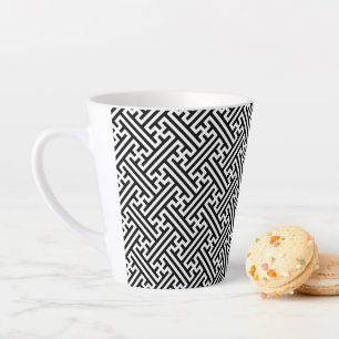 Taza De Café Latte Patrón Sayagata, japonés, negro y blanco
