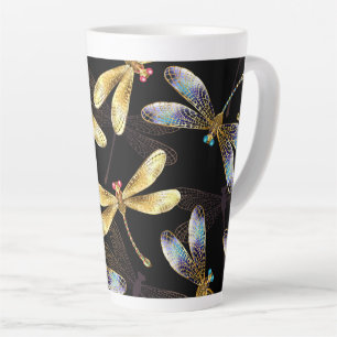 Taza De Café Latte Patrón sin foco con Dragonflies dorados