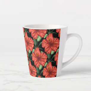 Taza De Café Latte Patrón sin foco Flores rojas tropicales hojas verd