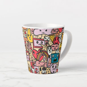 Taza De Café Latte Patrón Toss dibujado con mano de caricatura