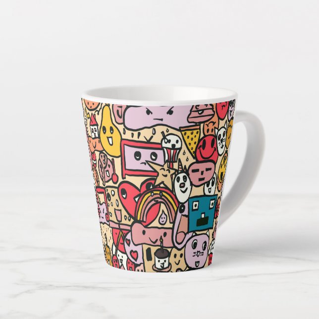 Taza De Café Latte Patrón Toss dibujado con mano de caricatura (Ángulo derecho)