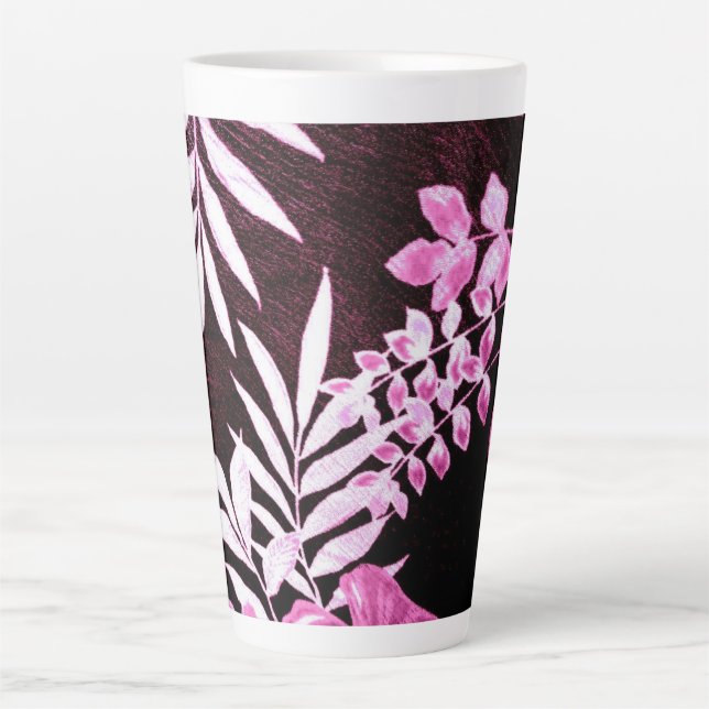 Taza De Café Latte Patrón tropical de copas botánicas rosadas de vino (Anverso)
