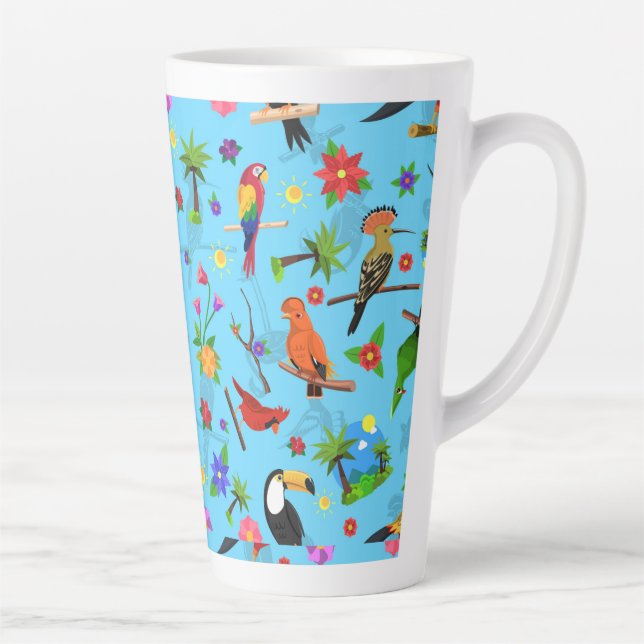 Taza De Café Latte Patrón Turco De Aves Sin Mar Y Flamingo Y Arara (Derecha)