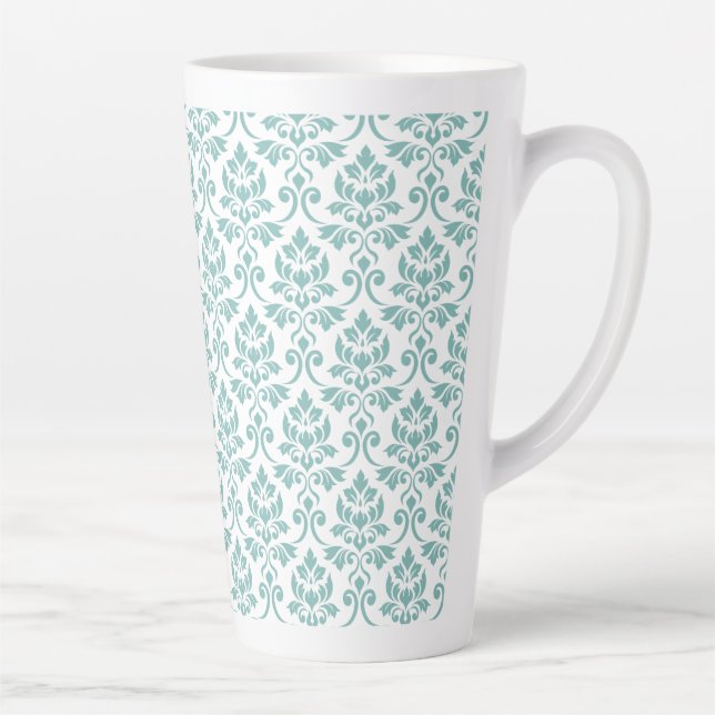 Taza De Café Latte Patrón Verde azulado de Feuille Damask (Derecha)