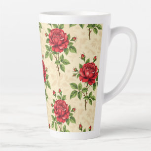 Taza De Café Latte Patrón vintage de rosa roja