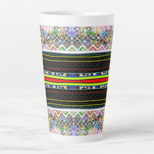 Taza De Café Latte Patrones tribales aztecas coloridos y lindos