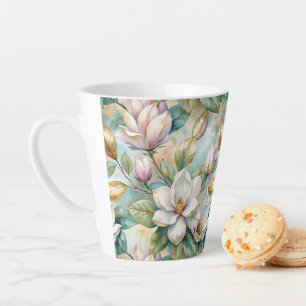 Taza De Café Latte Pattern Elegant Magnolia Flowers