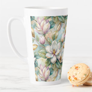 Taza De Café Latte Pattern Elegant Magnolia Flowers