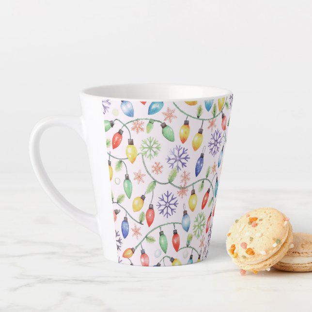 Taza De Café Latte Pattern Retro Christmas Lights (In situ)