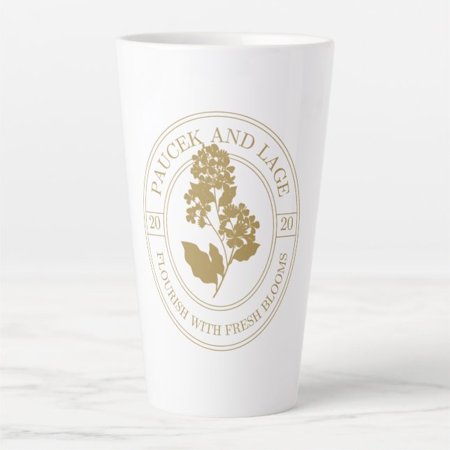 Taza De Café Latte Paucek & Lage – Prosperar con Flores Frescas (Anverso)