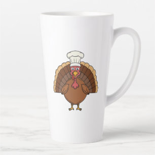 Taza De Café Latte Pavo de dibujos animados del chef Día de Acción de