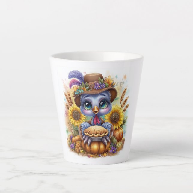 Taza De Café Latte Pavo mono de otoño (Anverso)