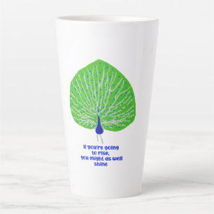 Taza De Café Latte Pavo real moderno con brillo, levántate y brilla i