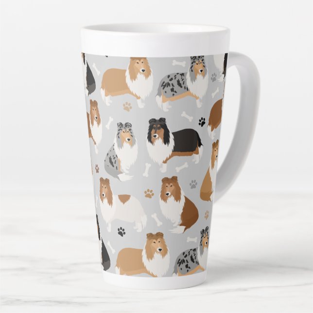 Taza De Café Latte Paws de collie rugosos y biones latte mug (Ángulo derecho)
