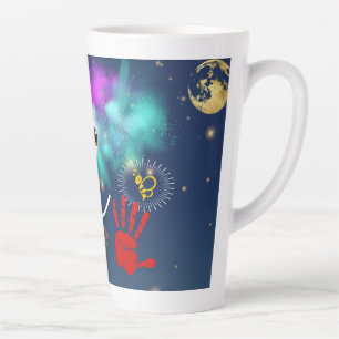Taza De Café Latte payaso feliz, estrellas en el cielo