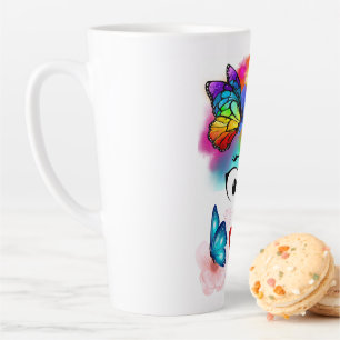 Taza De Café Latte Payaso, mariposas y colores pastel