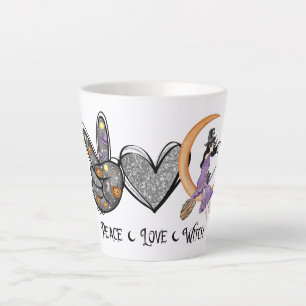 Taza De Café Latte Paz, amor, bruja