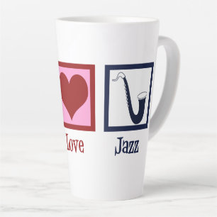 Taza De Café Latte Peace Love Jazz Music Saxophone