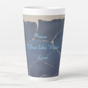 Taza De Café Latte Peace, Love - Large Latte Mug - Blue Papercut Art