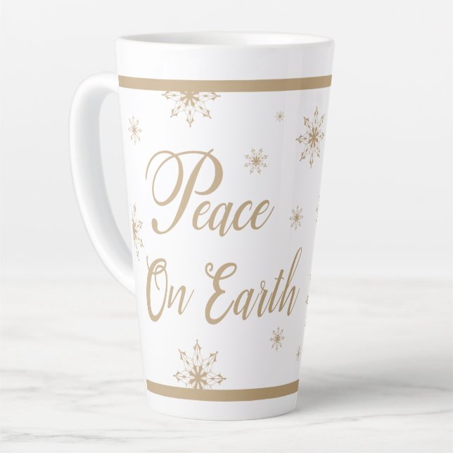 Taza De Café Latte Peace on Earth Gold Stars Christmas (Ángulo izquierdo)