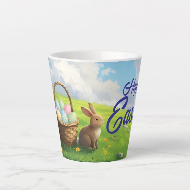 Taza De Café Latte Peaceful Easter Spring Meadow Bunny & Egg Basket (Anverso)
